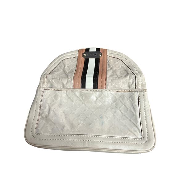 L.A.M.B. Jana Quilted Leather Stripe Clutch Cream Edgy Y2K Designer Bag - Picture 5 of 15